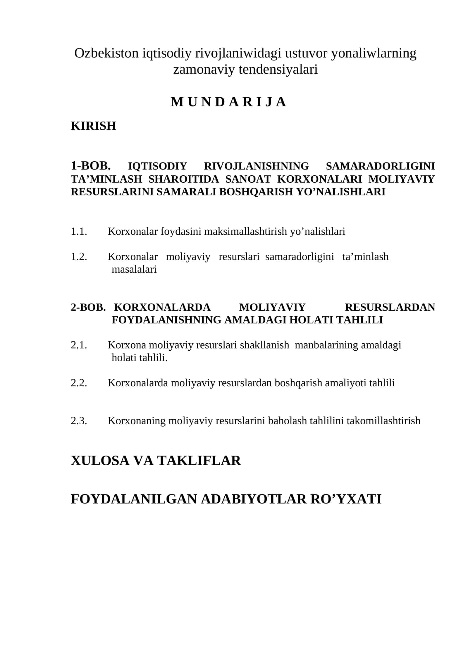 Ozbekiston iqtisodiy rivojlaniwidagi ustuvor yonaliwlarning zamonaviy tendensiyalari 1