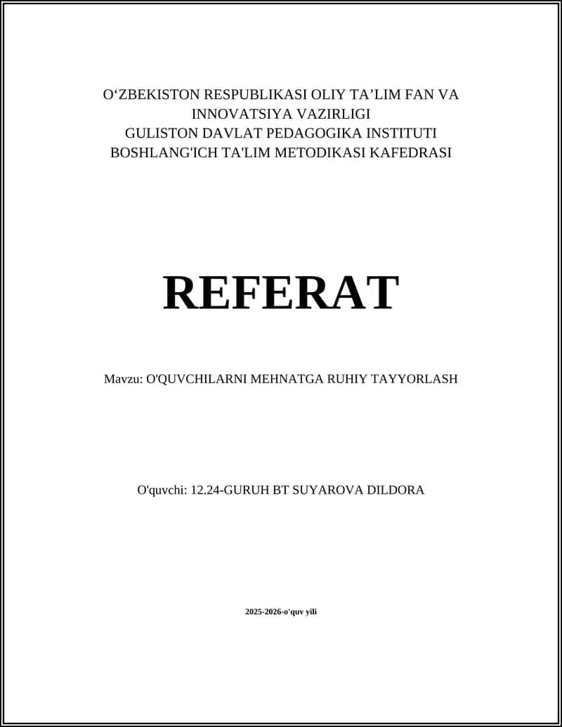 O'quvchilarni Mehnatga Ruhiy Tayyorlash 1