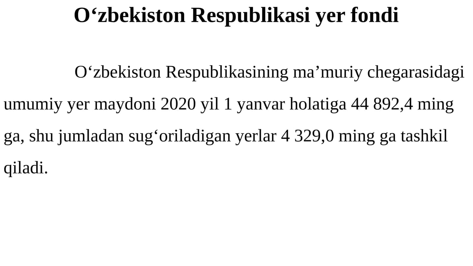 O‘zbekiston Respublikasi yerdondi 1