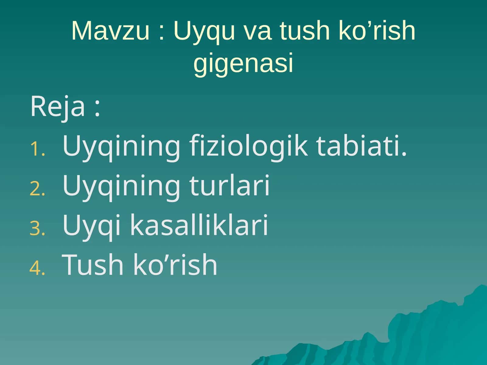Uyqu va tush ko’rish gigenasi 1