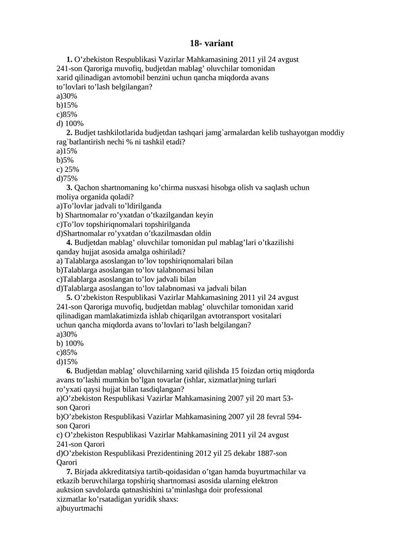 O'zbekiston Respublikasi Vazirlar Mahkamasining 2011 yil 24 avgust 241-son Qarori 1