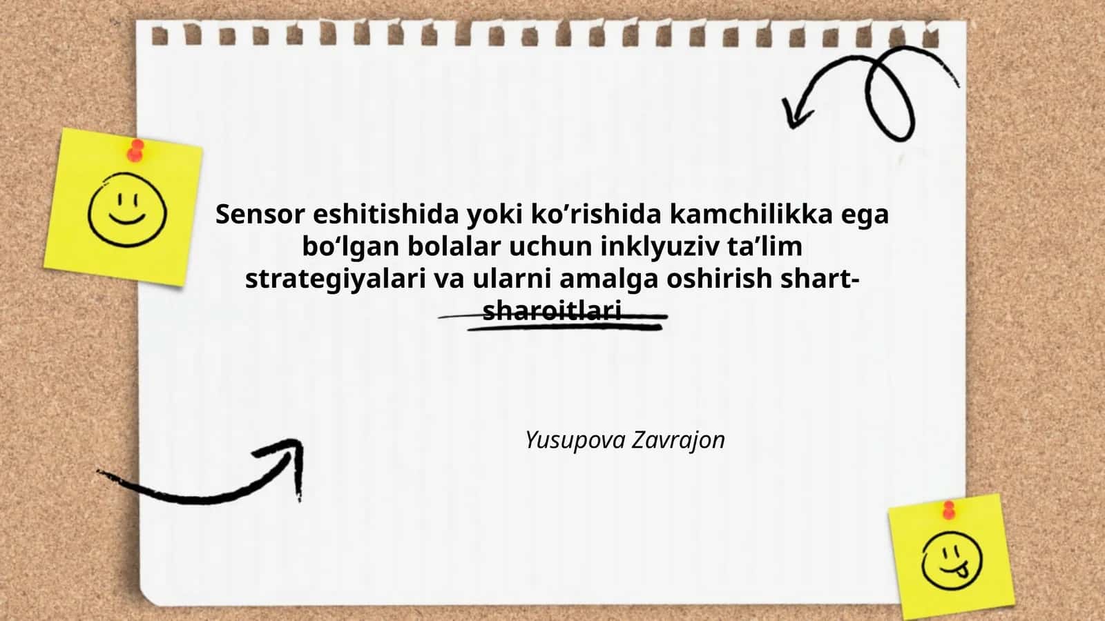 Sensor eshitishida yoki koʼrishida kamchilikka ega boʻlgan bolalar uchun inklyuziv taʼlim strategiyalari va ularni amalga oshirish shart-sharoitlari 1