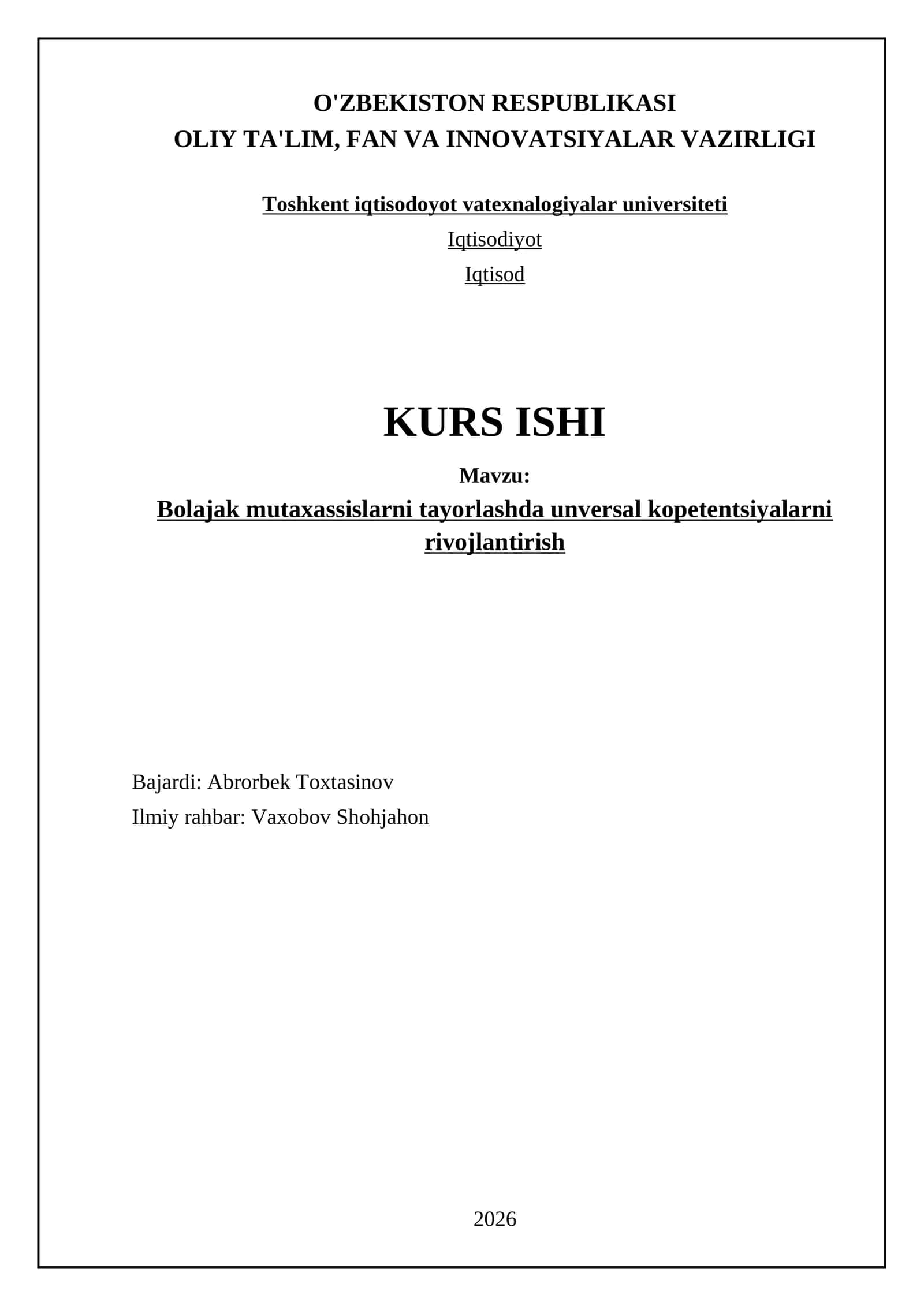 Bolajak mutaxassislarni tayorlashda unversal kopetentsiyalarni rivojlantirish 1