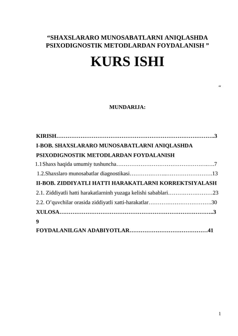 SHAXSLARARO MUNOSABATLARNI ANIQLASHDA PSIXODIGNOSTIK METODLARDAN FOYDALANISH 1