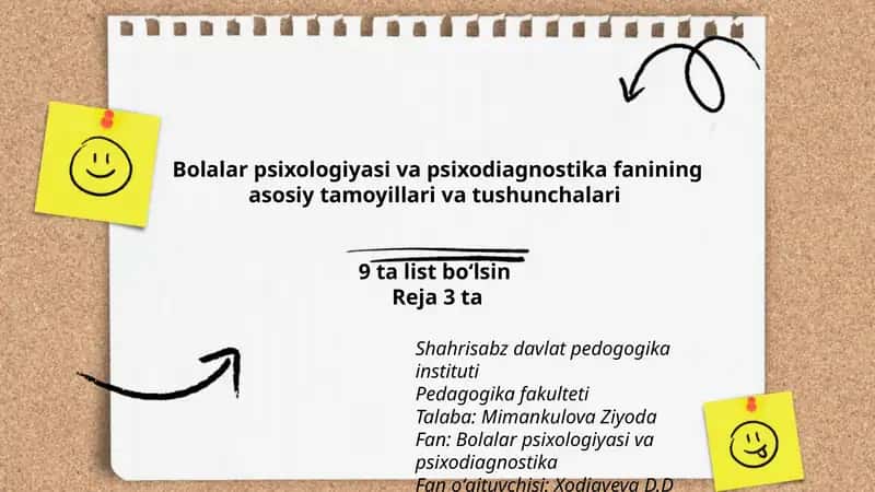 Bolalar psixologiyasi va psixodiagnostika fanining asosiy tamoyillari va tushunchalari 1