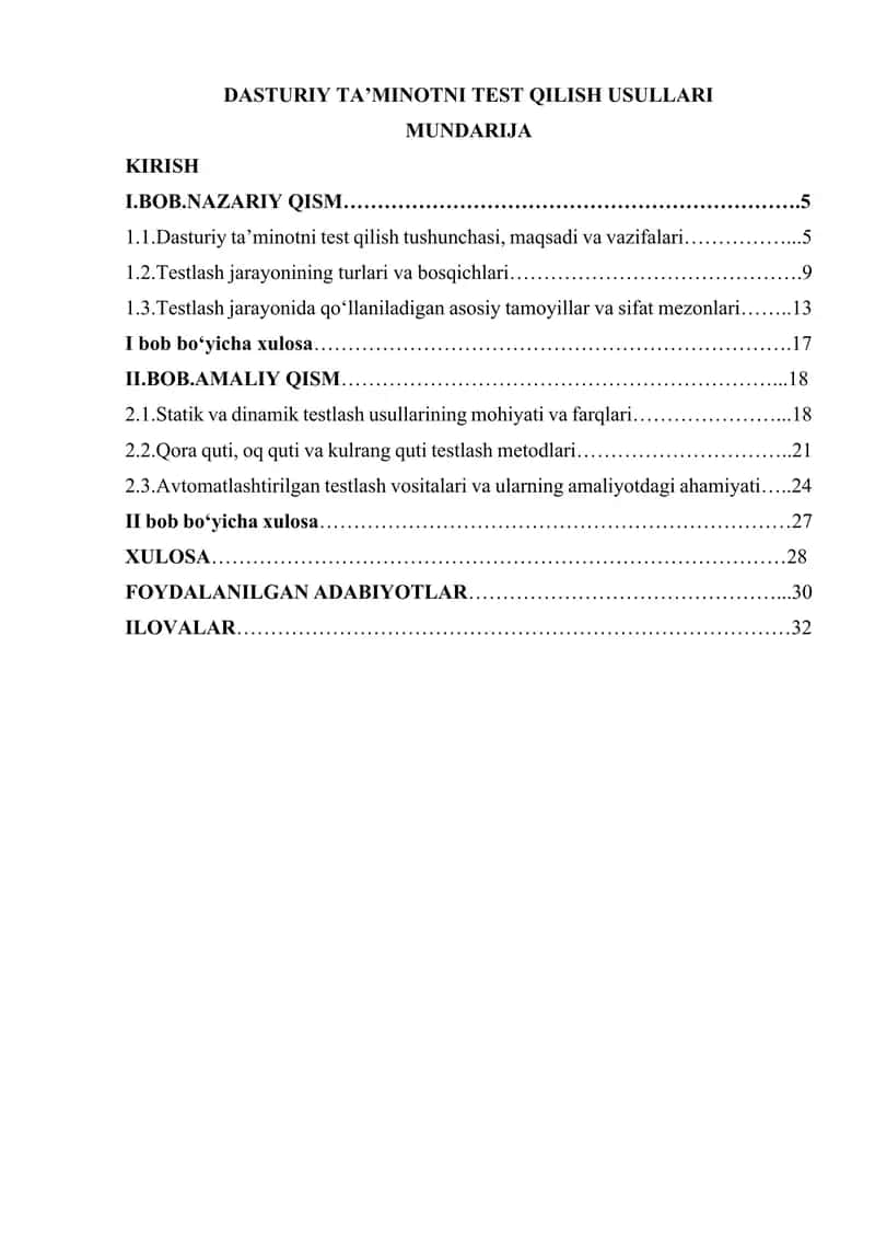 DASTURIY TA’MINOTNI TEST QILISH USULLARI 1