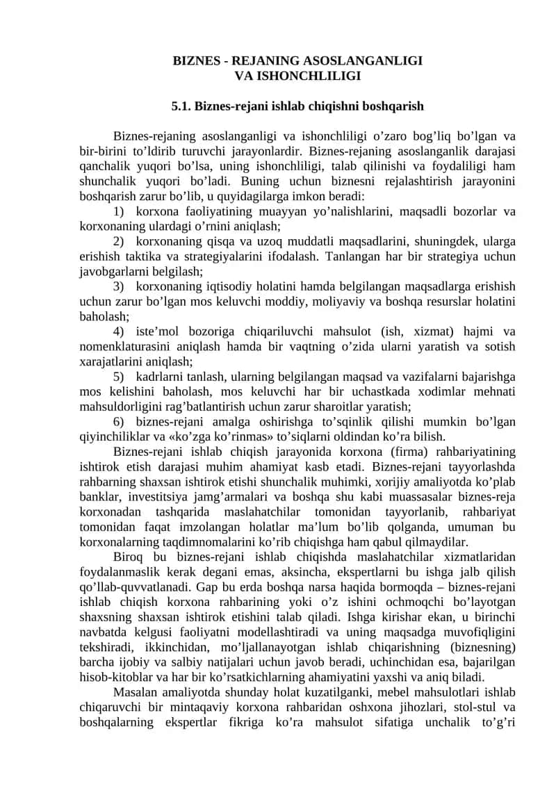 Biznes - Rejaning Asoslanganligi va Ishonchliligi 1