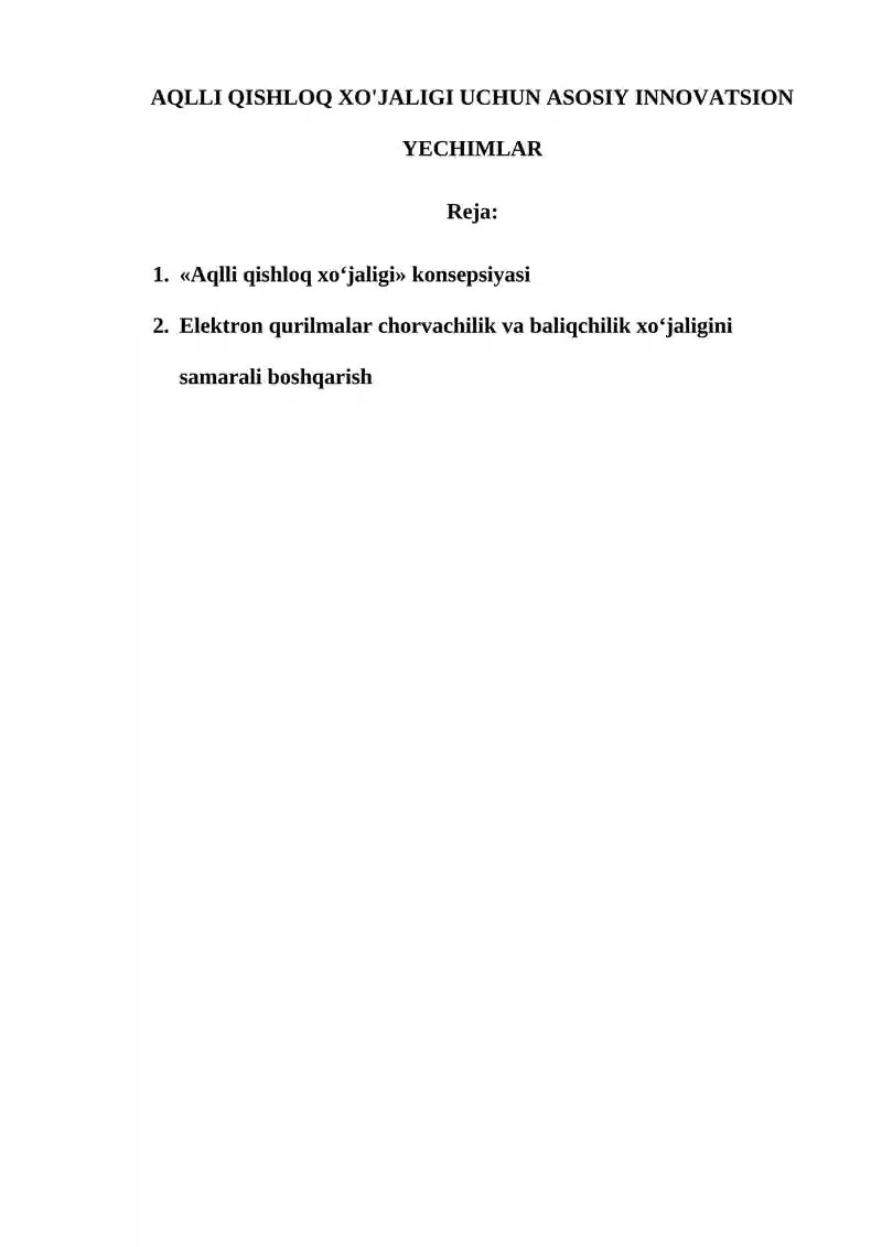 Aqlli qishloq xo'jaligi uchun asosiy innovatsion yechimlar