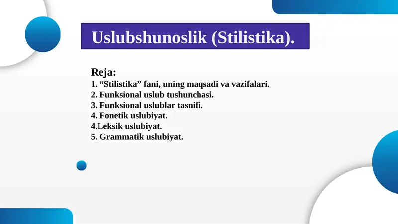 Uslubshunoslik (Stilistika). 1
