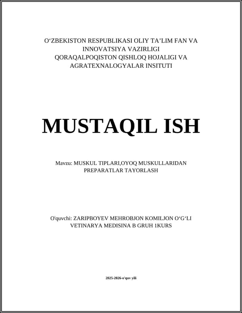 MUSKUL TIPLARI,OYOQ MUSKULLARIDAN PREPARATLAR TAYORLASH 1