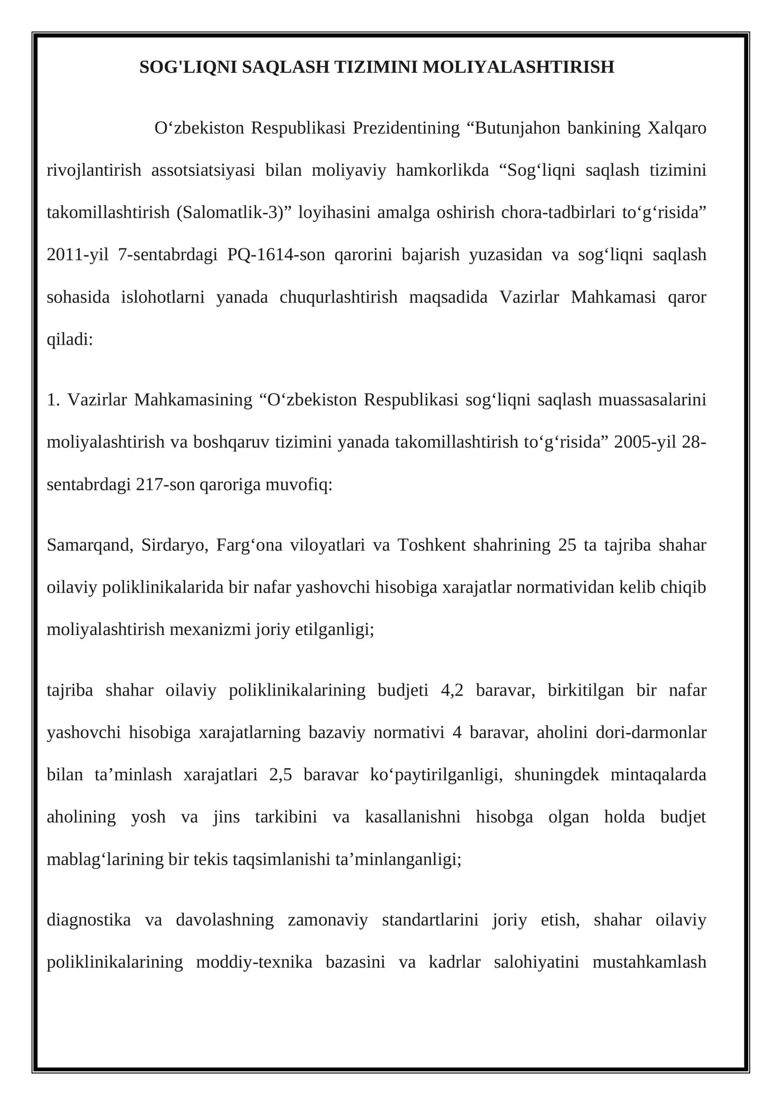 Sog'liqni saqlash tizimini moliyalashtirish 1