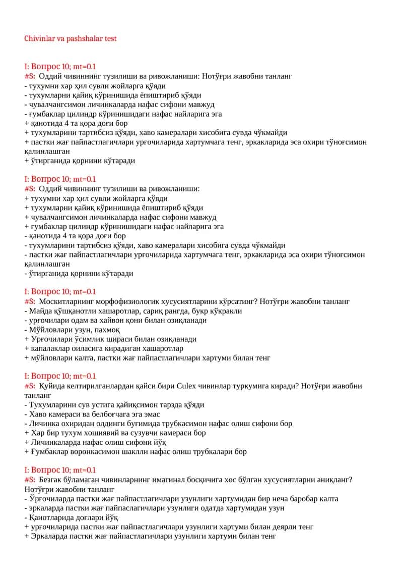 Chivinlar va pashshalar test 1
