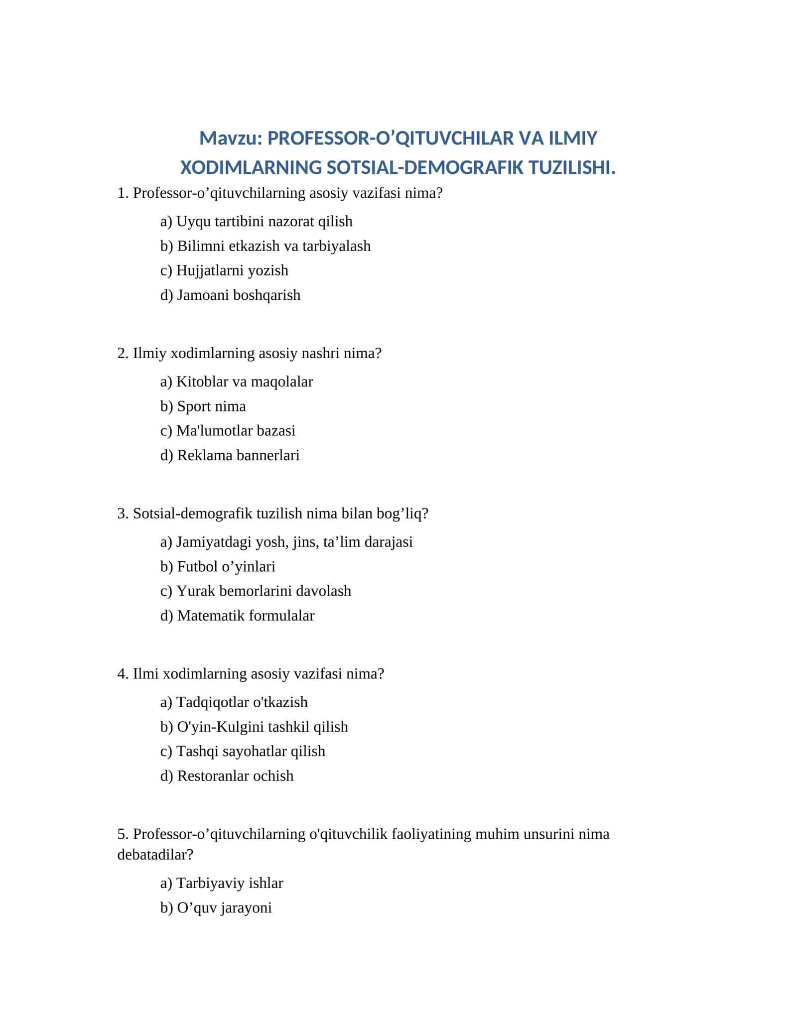 PROFESSOR-O’QITUVCHILAR VA ILMIY XODIMLARNING SOTSIAL-DEMOGRAFIK TUZILISHI 1