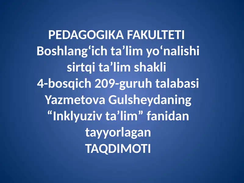 Imkoniyati cheklangan bolalarni maktabga tayyorlashda ota-onalar, mahallalar, pedagoglarning o`rni va hamkorligi 1