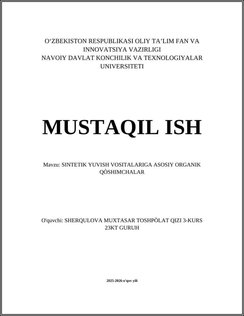 SINTETIK YUVISH VOSITALARIGA ASOSIY ORGANIK QÒSHIMCHALAR 1