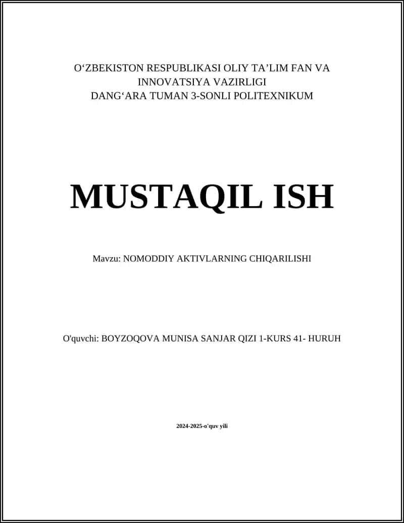NOMODDIY AKTIVLARNING CHIQARILISHI 1