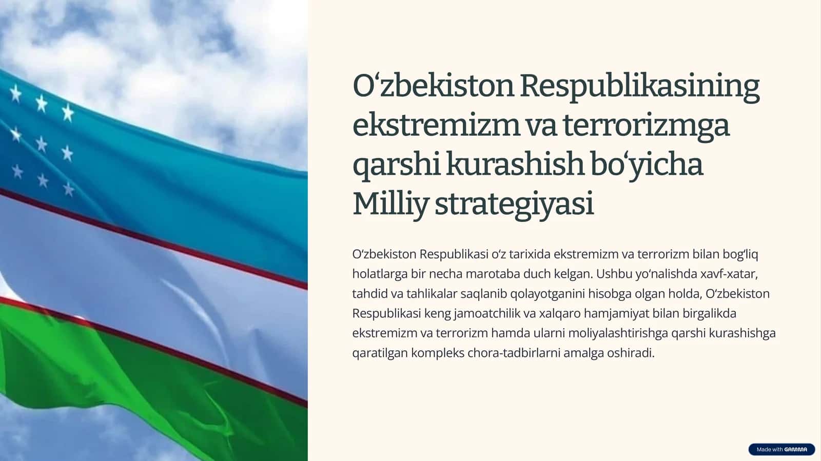 O‘zbekiston Respublikasining ekstremizm va terrorizmga qarshi kurashish bo‘yicha Milliy strategiyasi 1