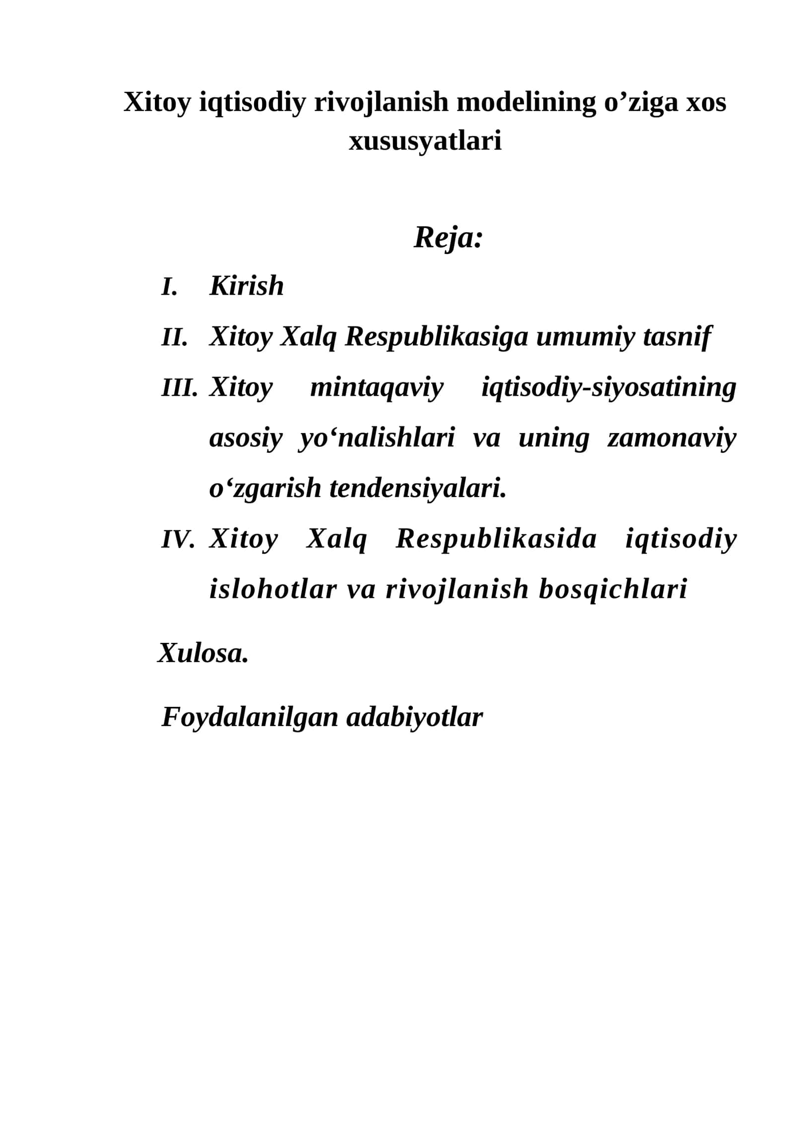 Xitoy iqtisodiy rivojlanish modelining o’ziga xos xususyatlari 1