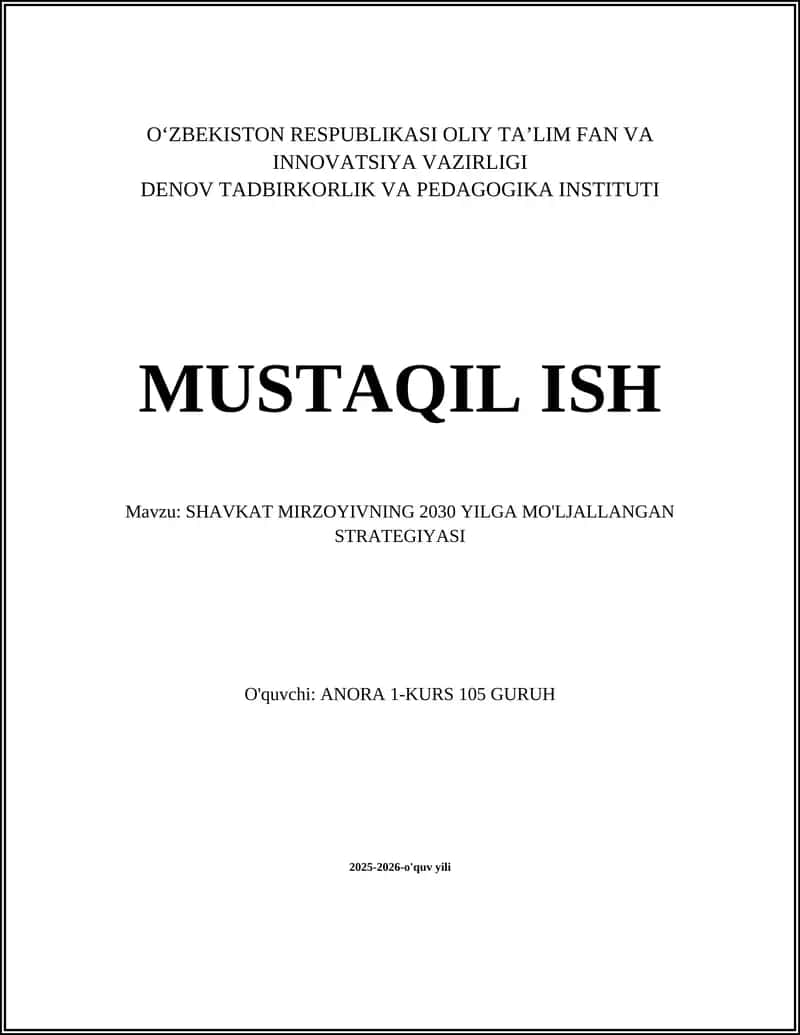 SHAVKAT MIRZOYIVNING 2030 YILGA MO'LJALLANGAN STRATEGIYASI 1