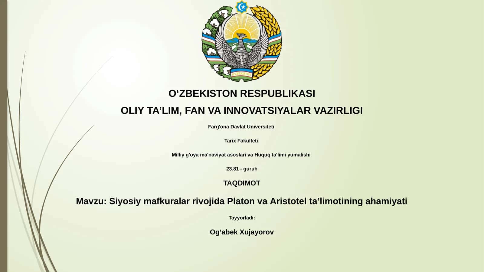 Siyosiy mаfkurаlаr rivоjidа Plаtоn vа Аristоtеl tа’limоtining аhаmiyati 1