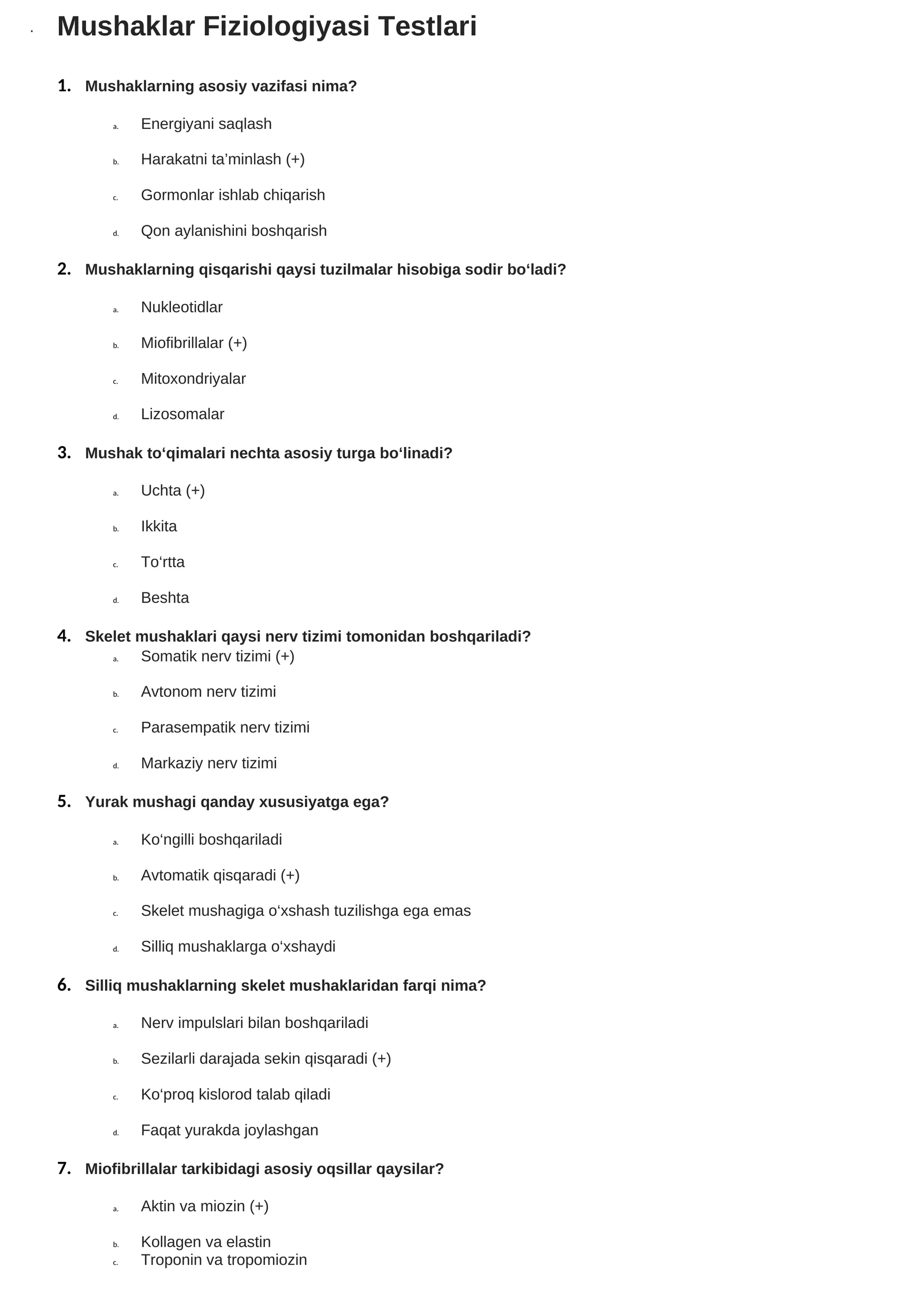 Mushaklar Fiziologiyasi Testlari 1