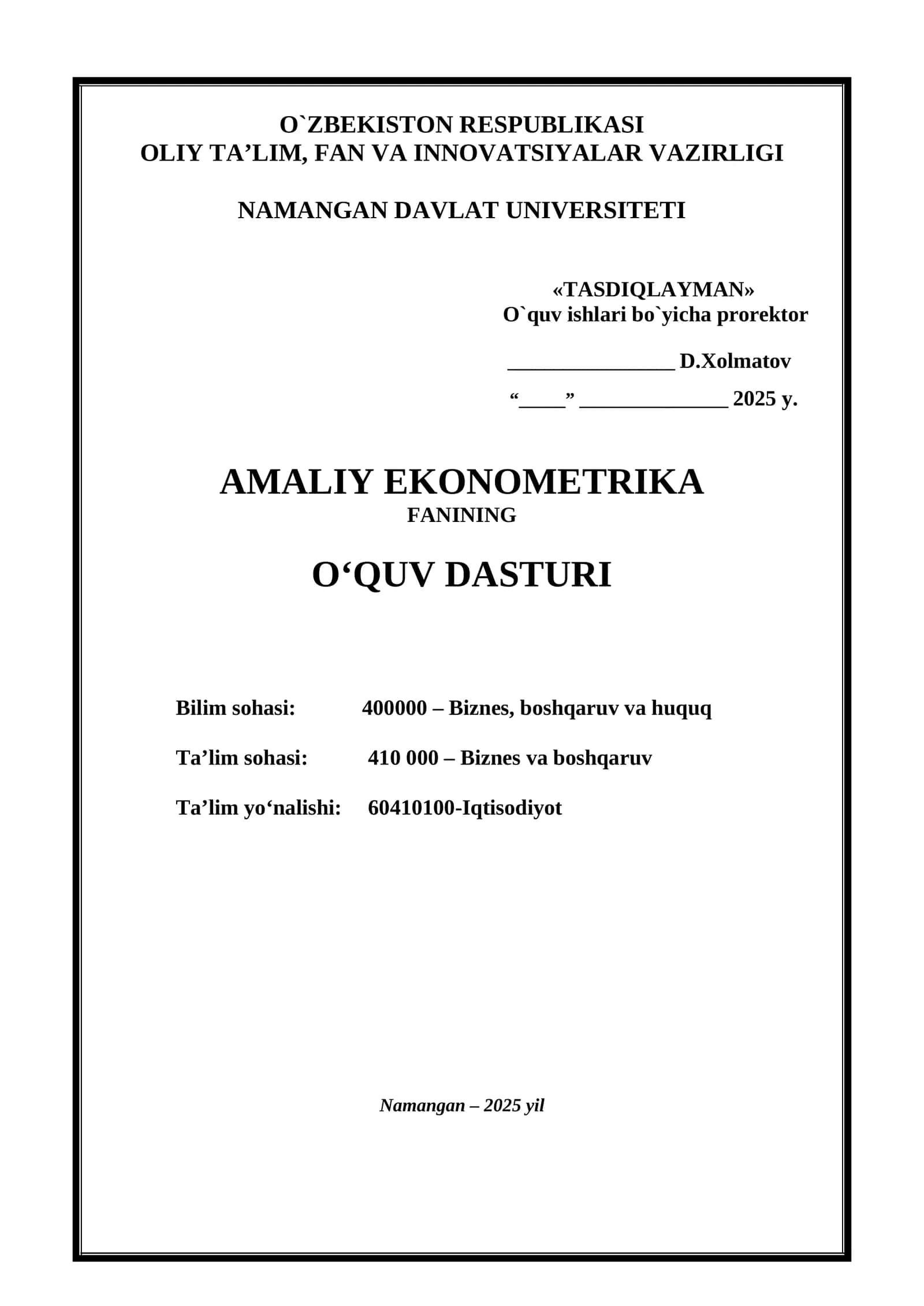AMALIY EKONOMETRIKA 1