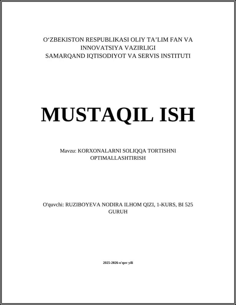 KORXONALARNI SOLIQQA TORTISHNI OPTIMALLASHTIRISH 1