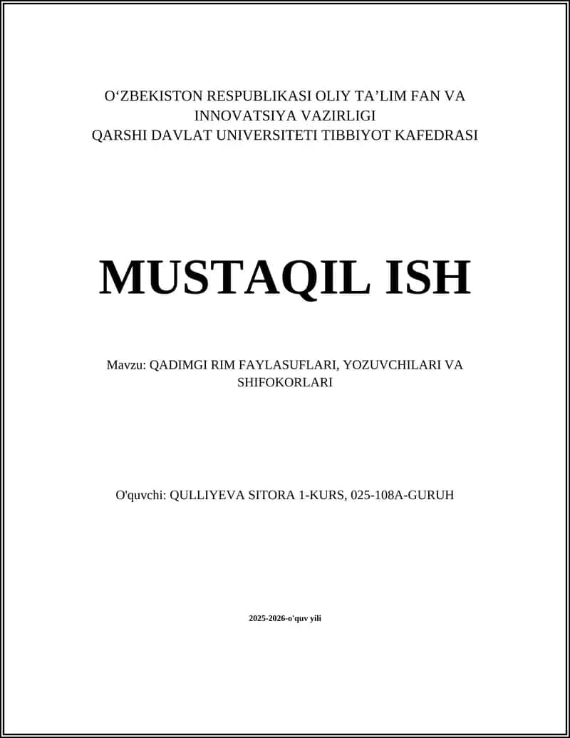 QADIMGI RIM FAYLASUFLARI, YOZUVCHILARI VA SHIFOKORLARI 1
