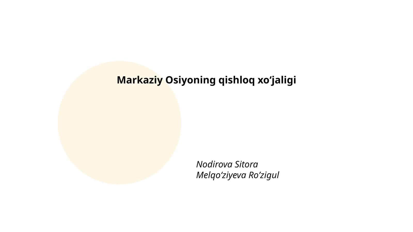 Markaziy Osiyoning qishloq xoʻjaligi 1