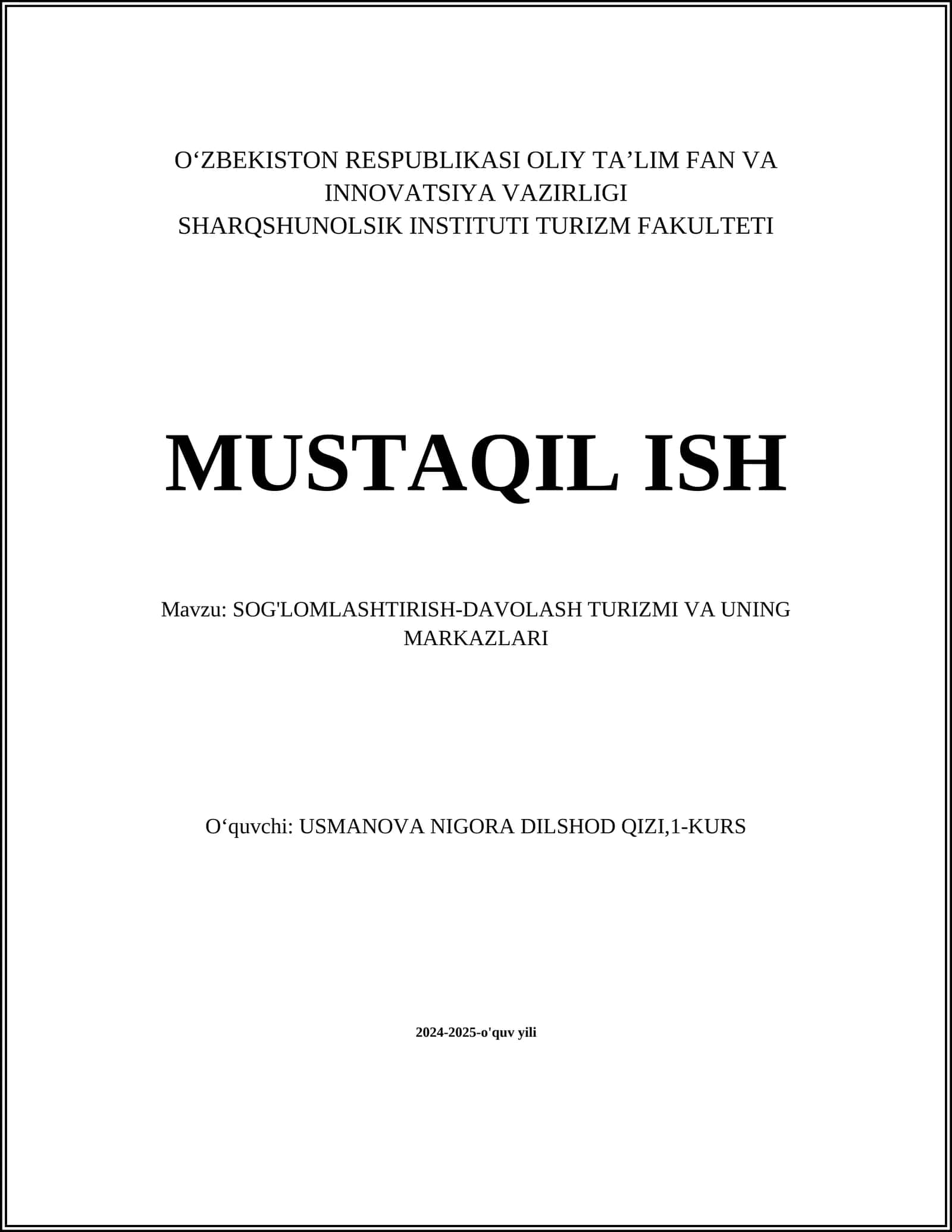 SOG'LOMLASHTIRISH-DAVOLASH TURIZMI VA UNING MARKAZLARI 1