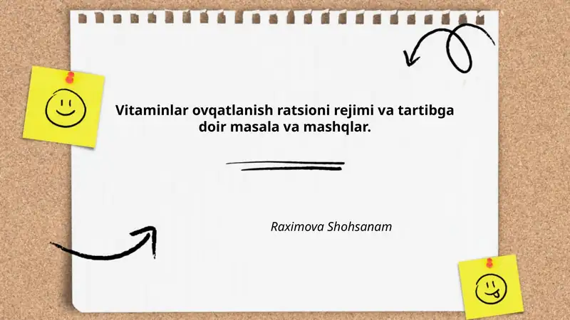 Vitaminlar ovqatlanish ratsioni rejimi va tartibga doir masala va mashqlar. 1