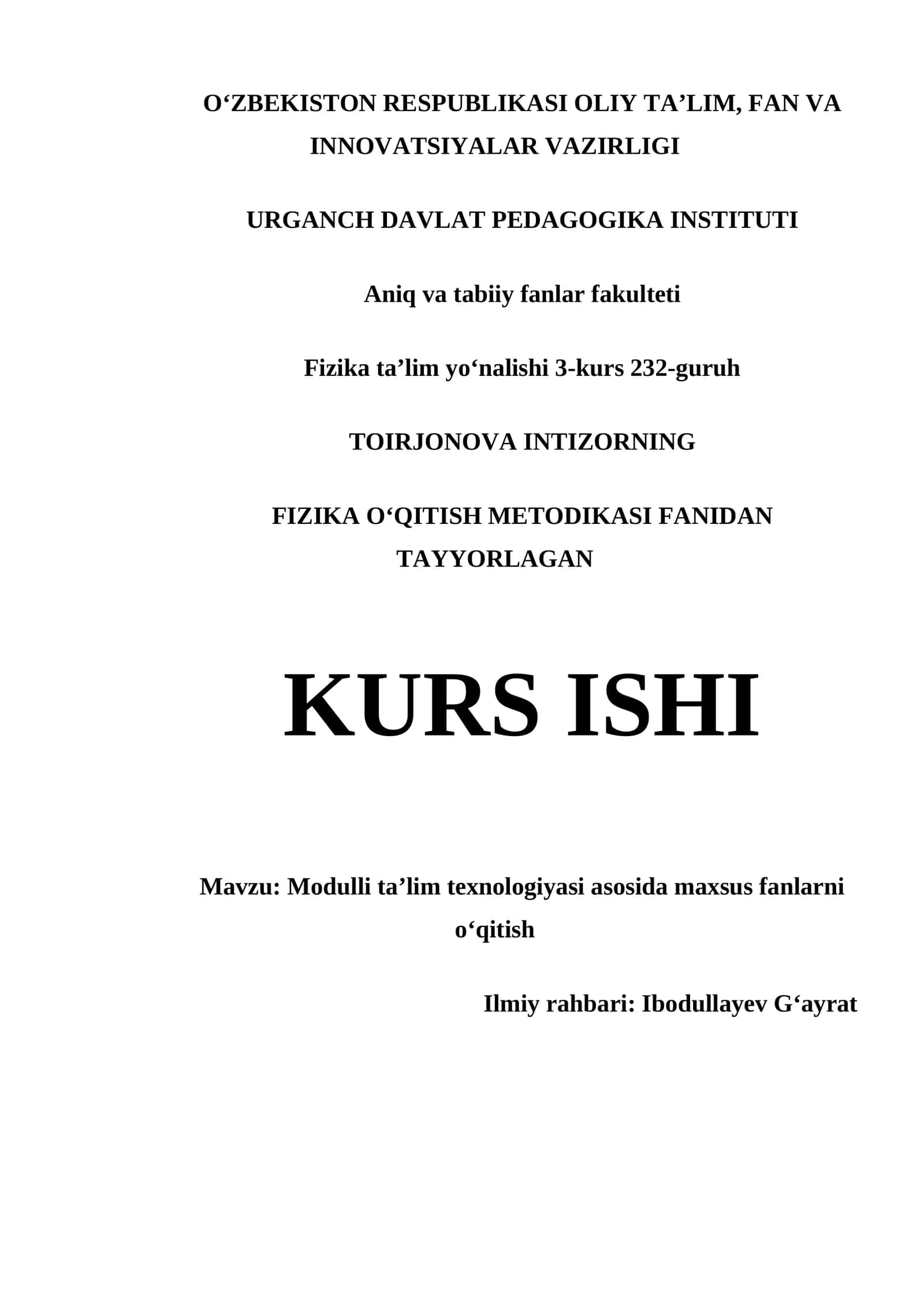 MODULLI TAʼLIM TEXNOLOGIYASI ASOSIDA MAXSUS FANLARNI OʻQITISH 1