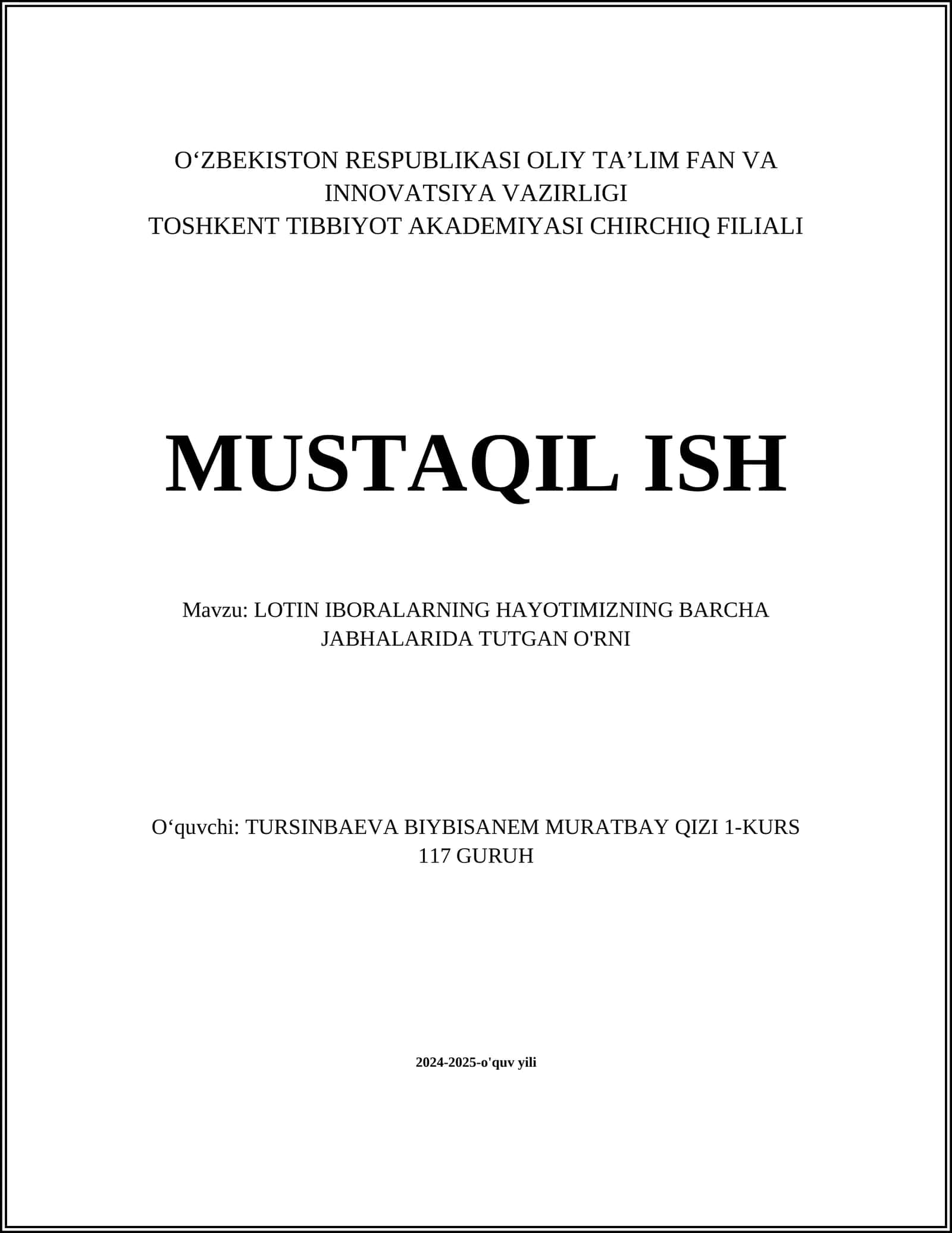 LOTIN IBORALARNING HAYOTIMIZNING BARCHA JABHALARIDA TUTGAN O'RNI 1