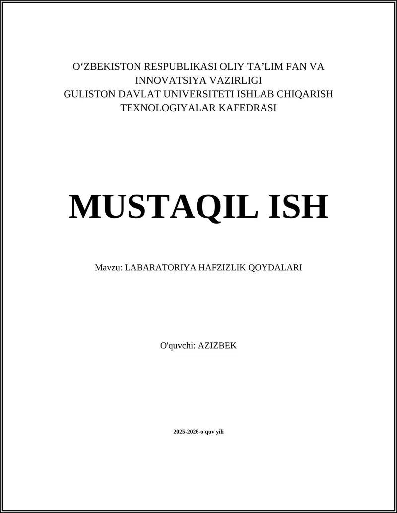 LABARATORIYA HAFZIZLIK QOYDALARI 1