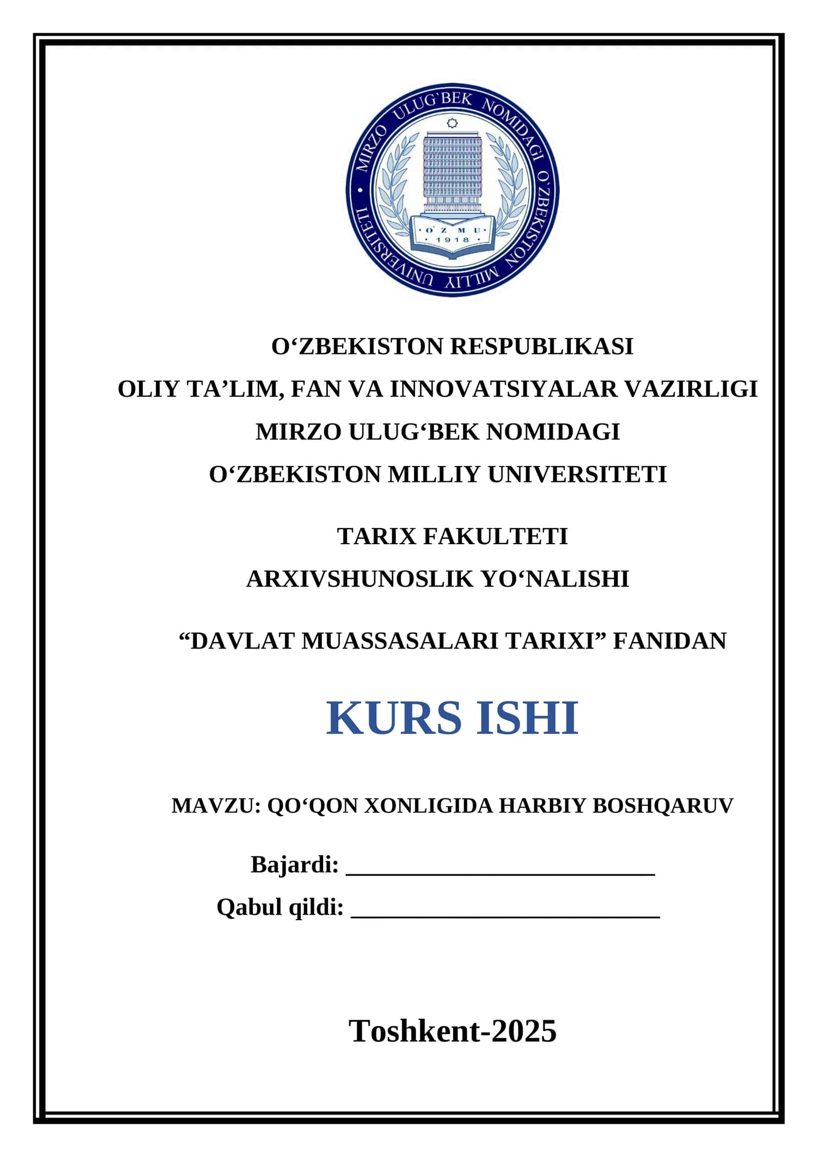 DAVLAT MUASSASALARI TARIXI 1