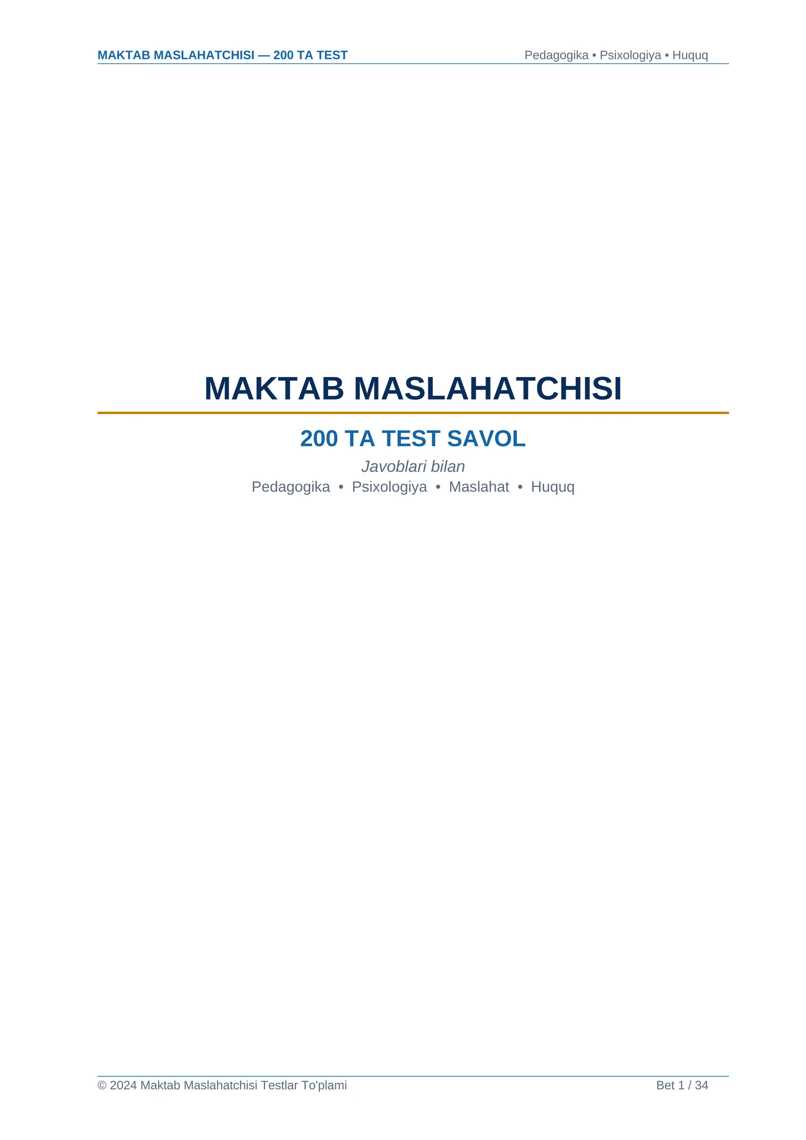 MAKTAB MASLAHATCHISI — 200 TA TEST 1