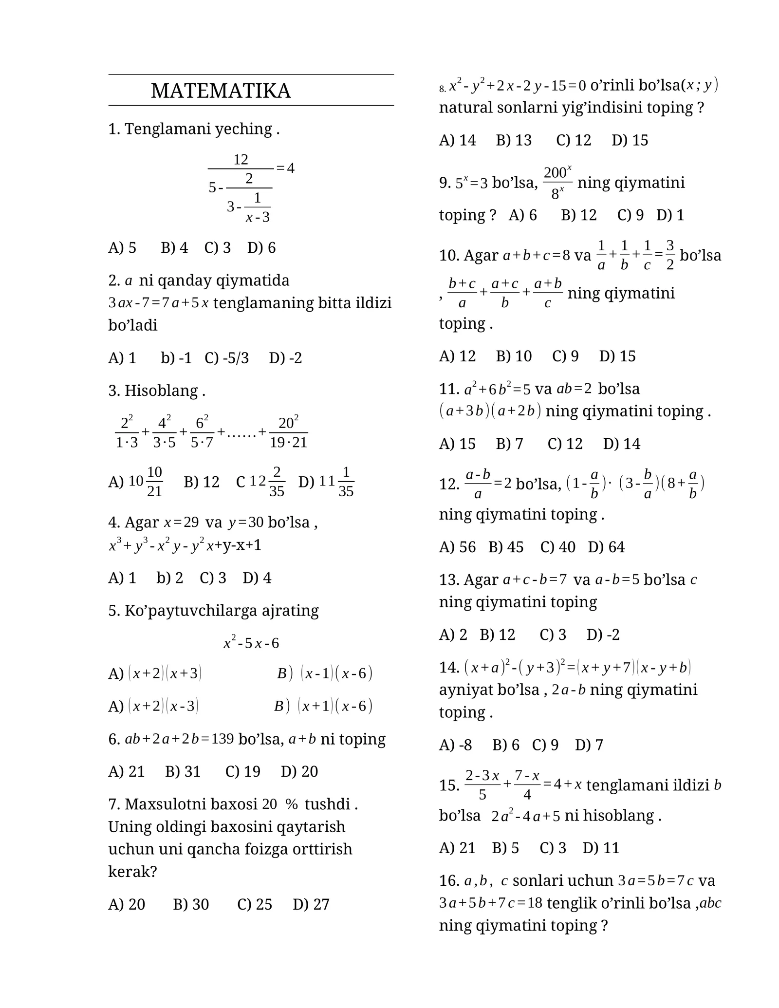 Matematika 1