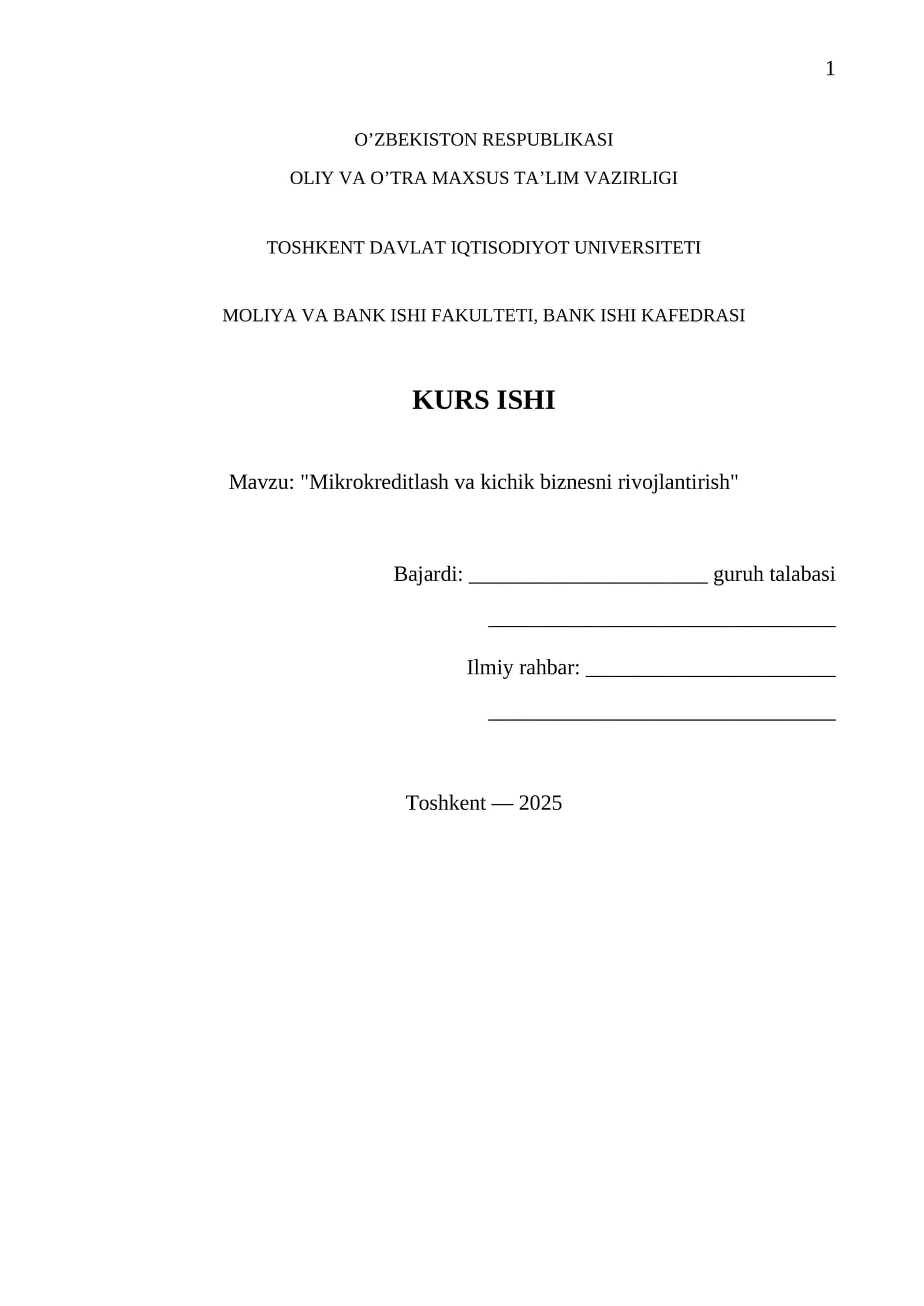 Mikrokreditlash va kichik biznesni rivojlantirish 1