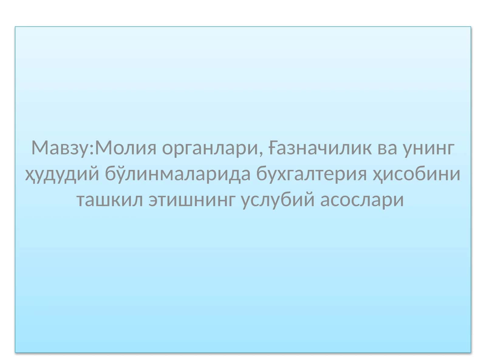 Молия органлари, Ғазначилик ва унинг ҳудудий бўлинмаларида бухгалтерия ҳисобини ташкил этишнинг услубий асослари 1