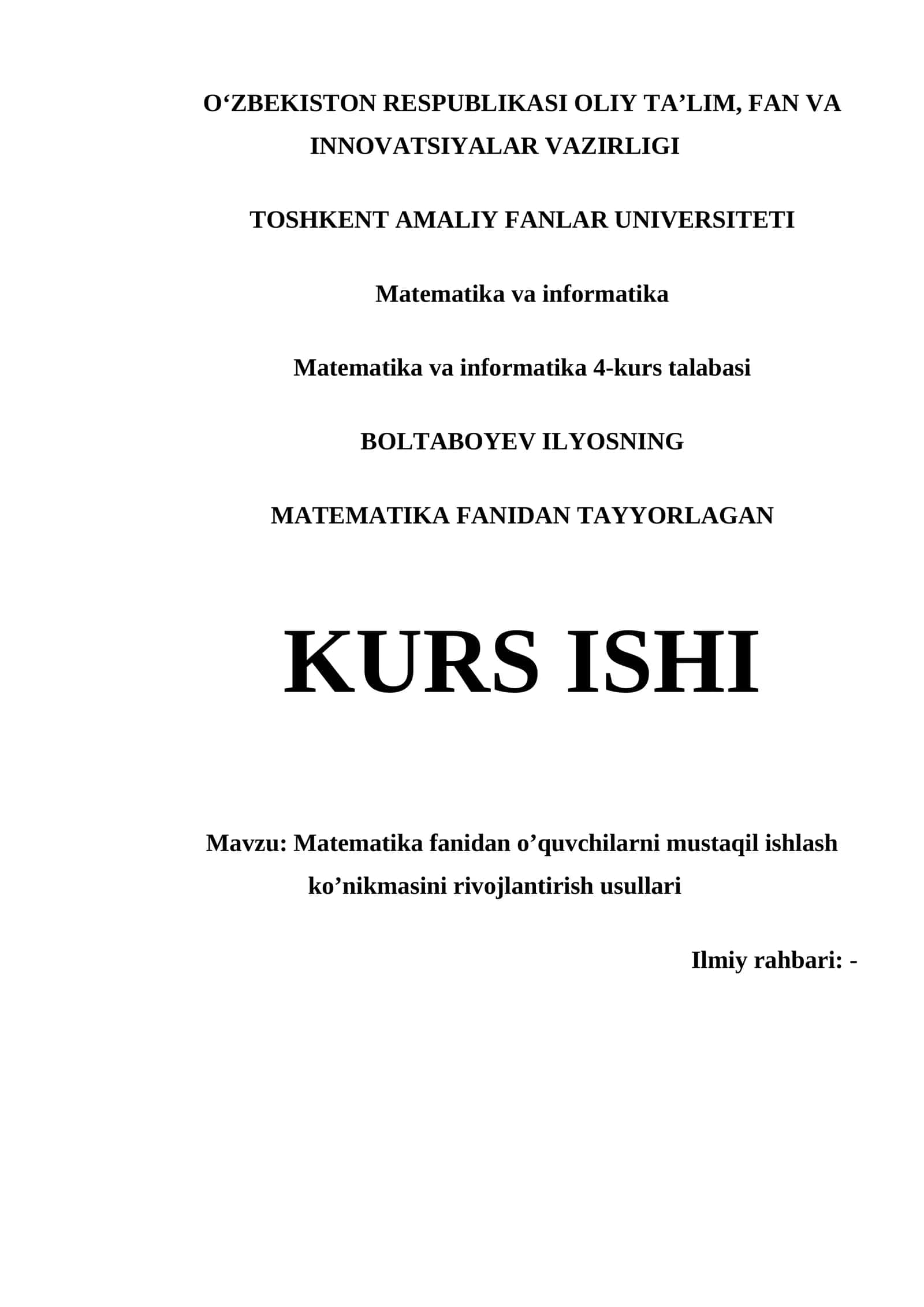 Matematika va informatika 4-kurs talabasi bo'yicha kurs 1