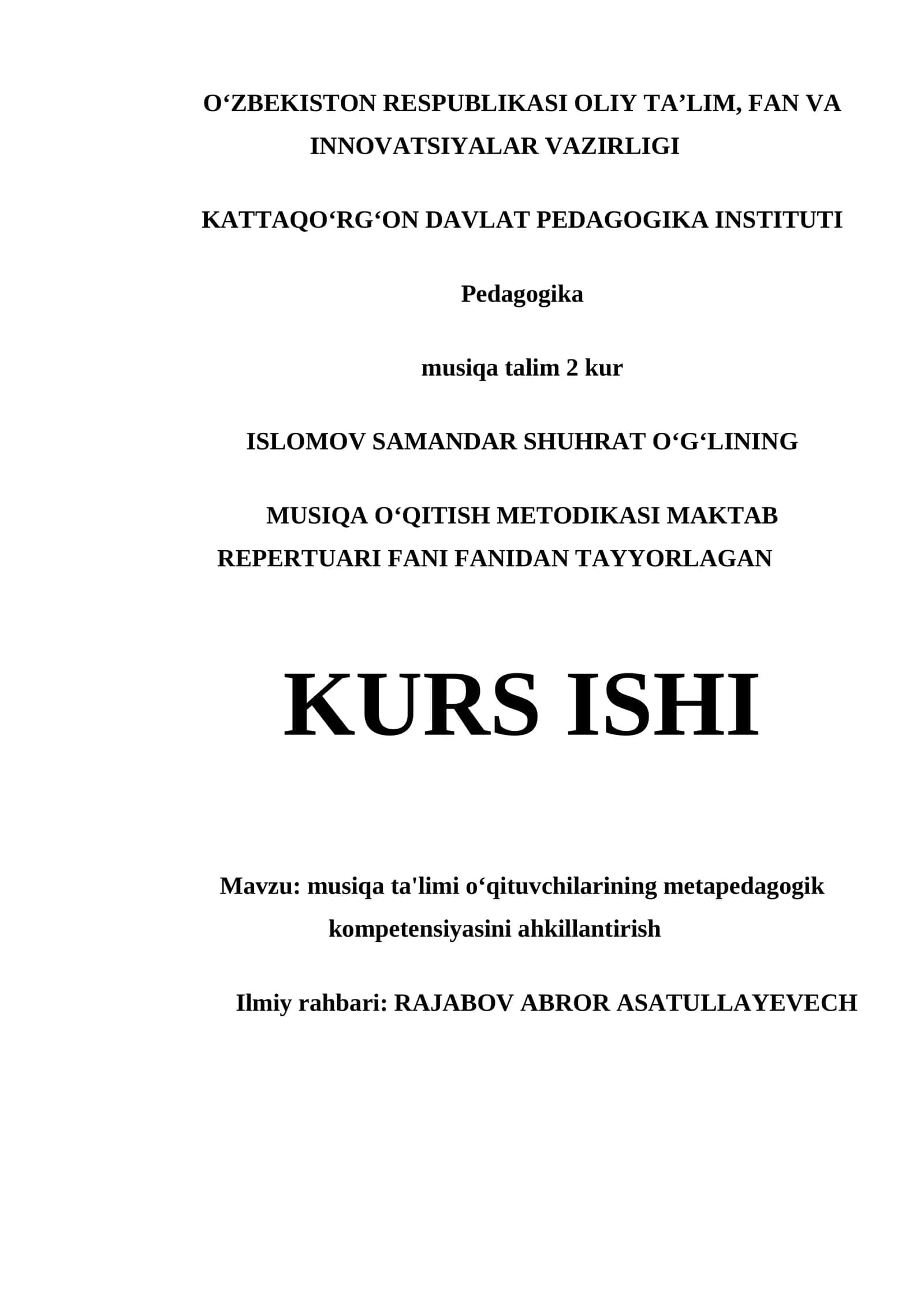 Musiqa ta'limi oʻqituvchilarining metapedagogik kompetensiyasini ahkillantirish 1