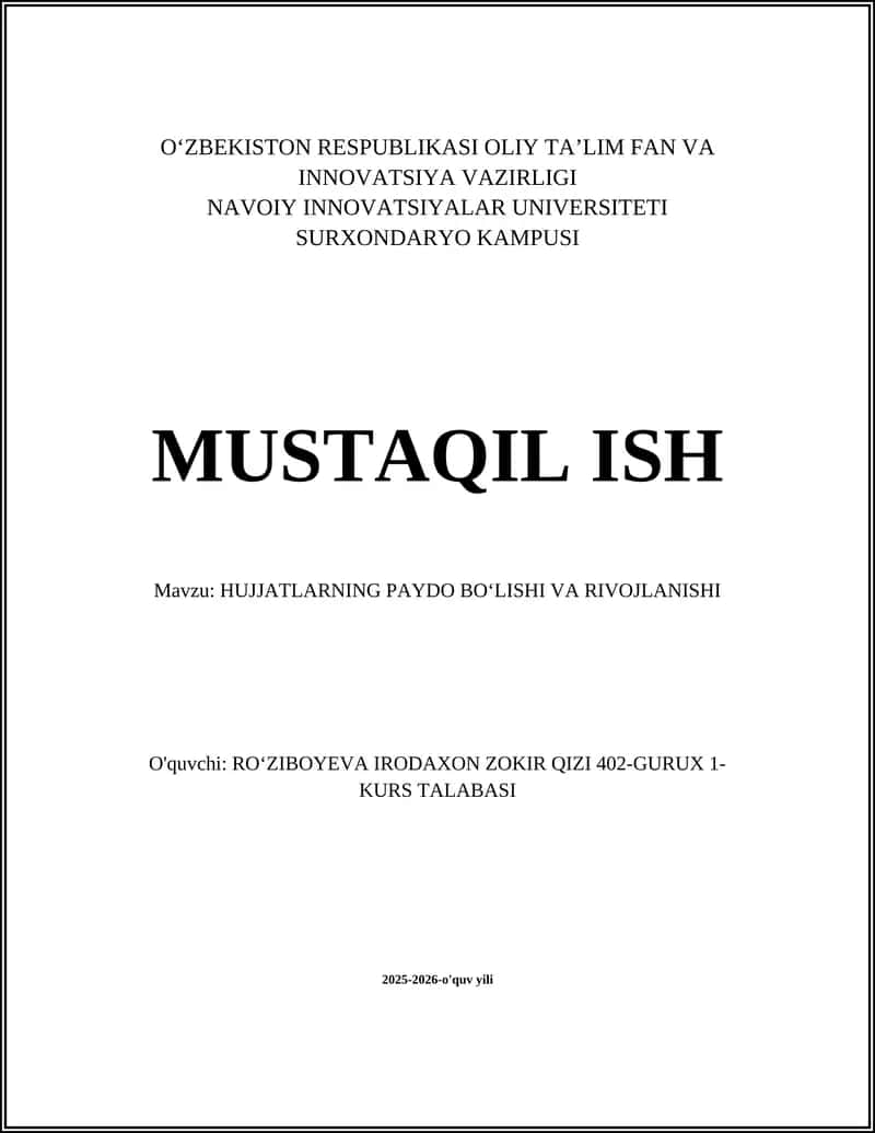 Hujjatlar Paydo Bo‘lishi va Rivojlanishi 1