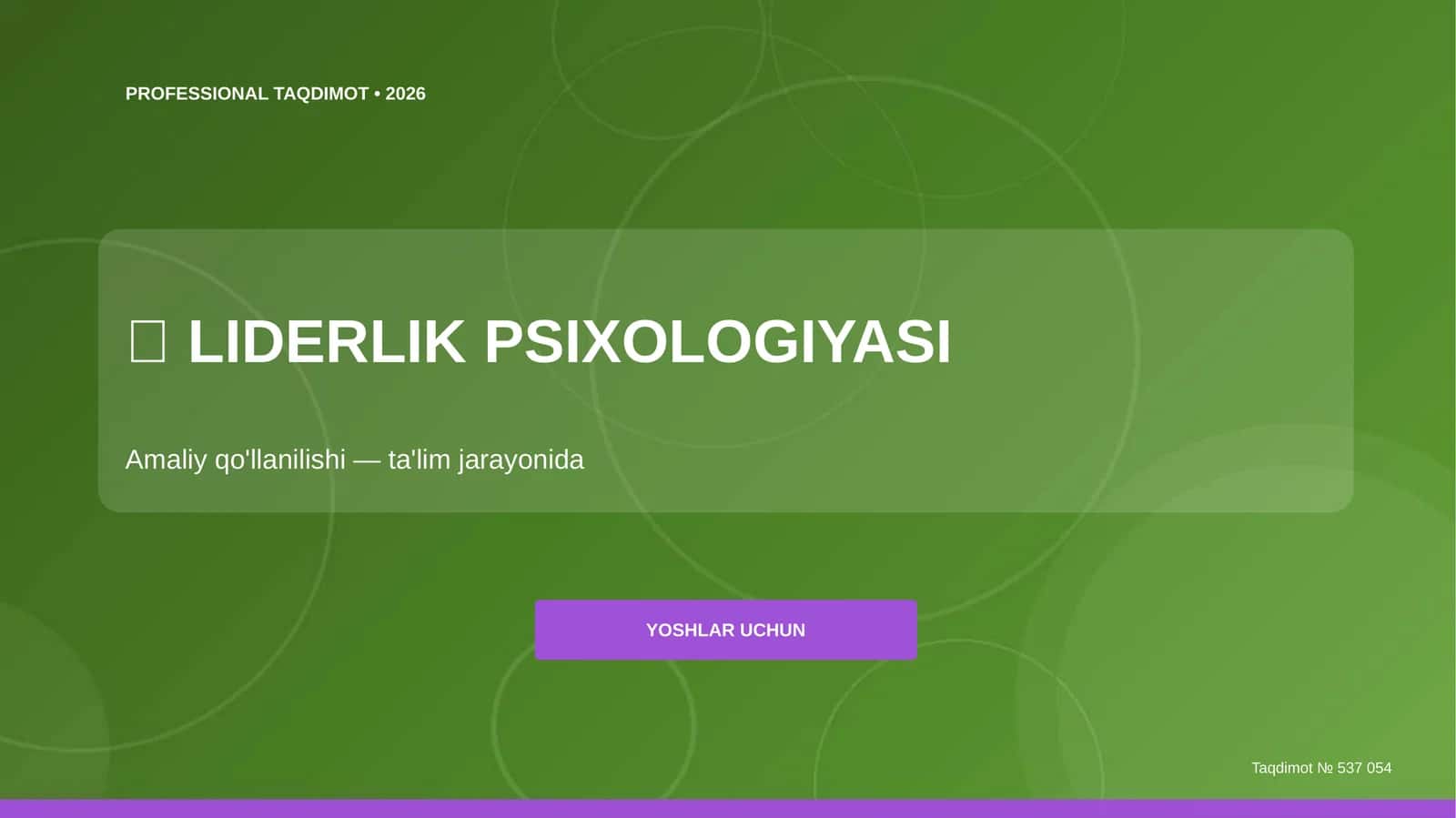 Liderlik psixologiyasi: amaliy qo'llanilishi (ta'lim jarayonida) [yoshlar uchun] 1