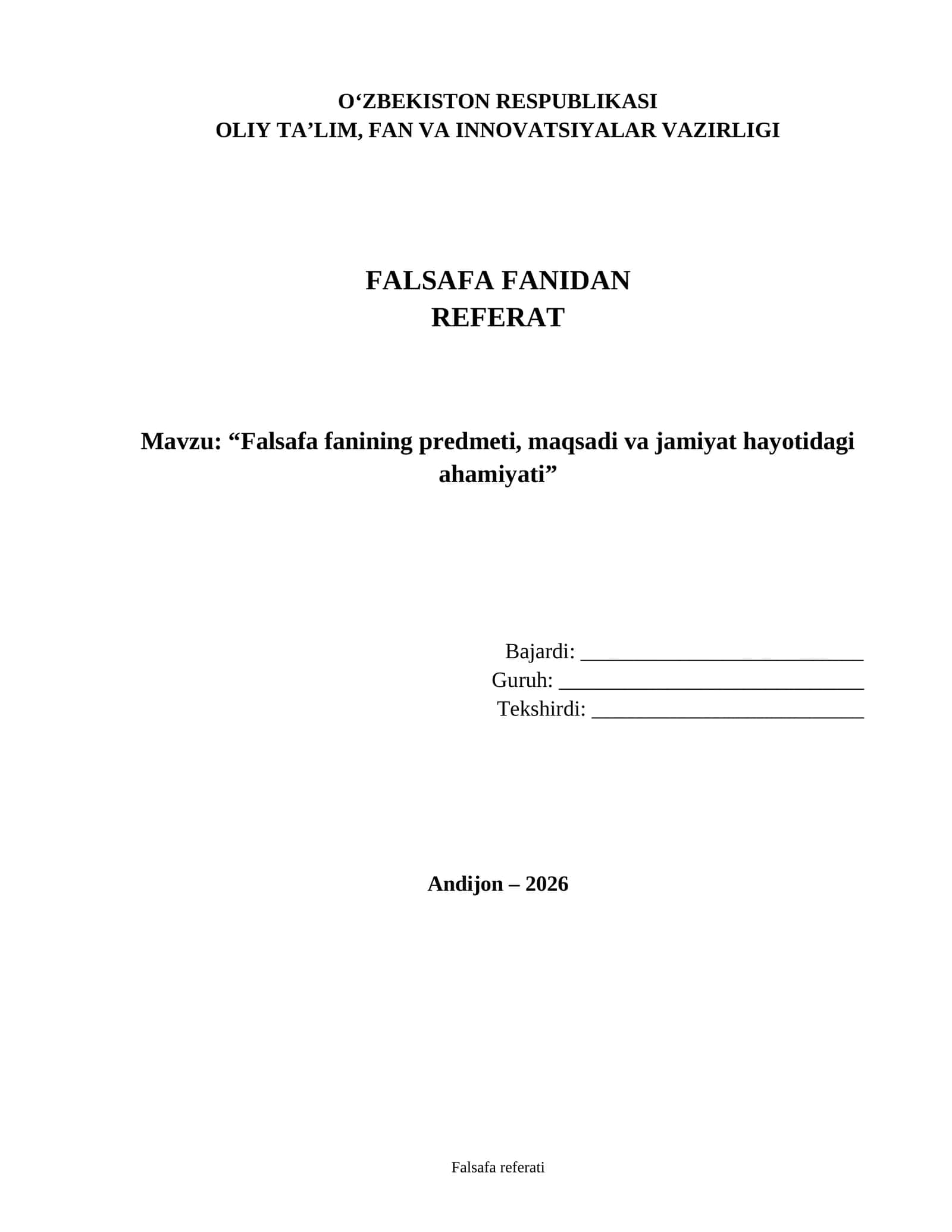 Falsafa fanidan referat 1