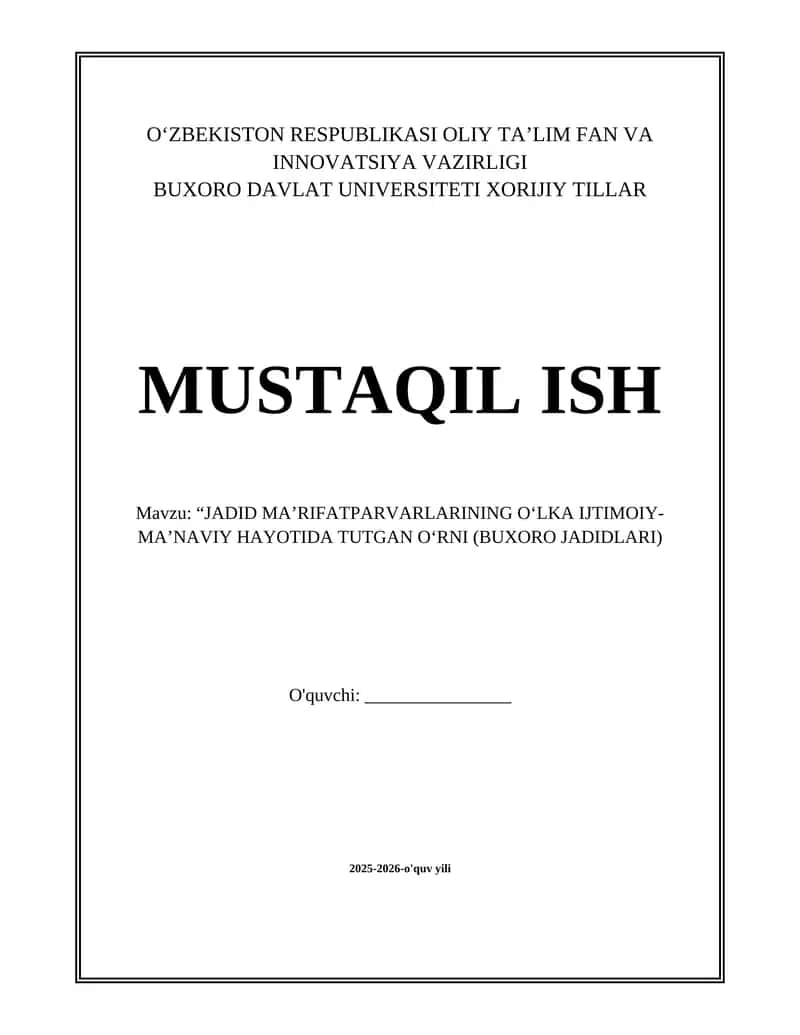 Buxoro Jadidlarining o‘zbek xalqining ijtimoiy ongini uyg‘otishdagi roli 1