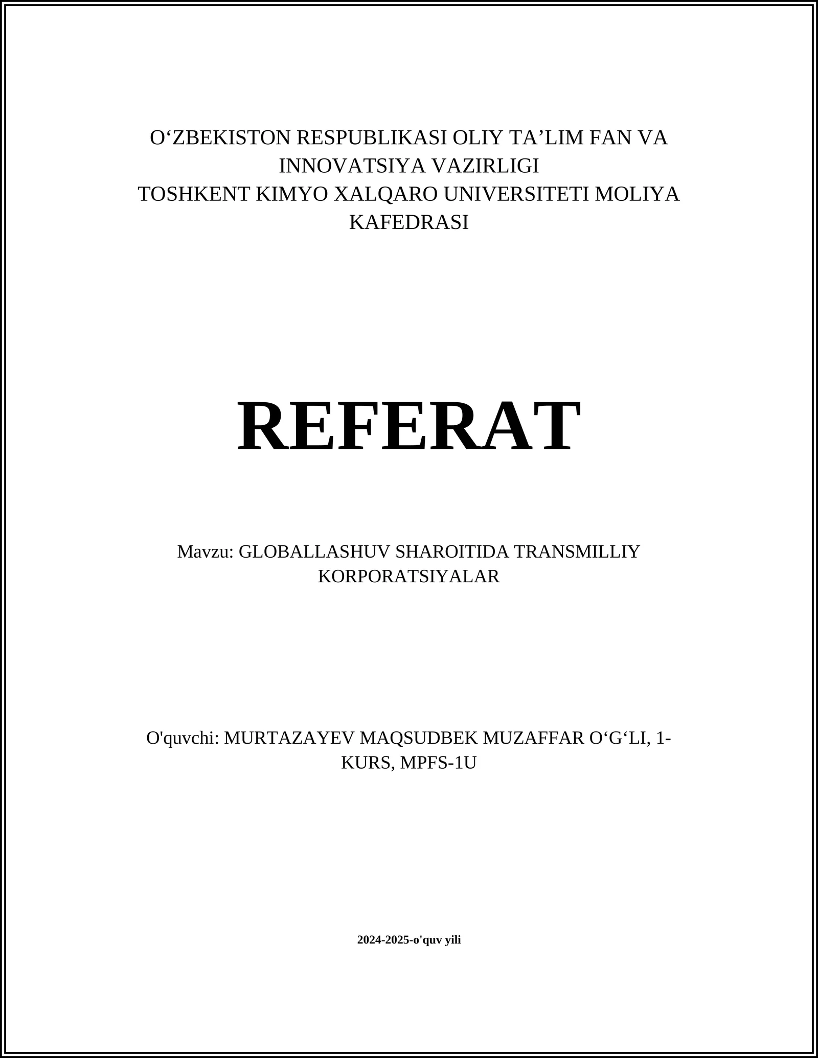 GLOBALLASHUV SHAROITIDA TRANSMILLIY KORPORATSIYALAR 1