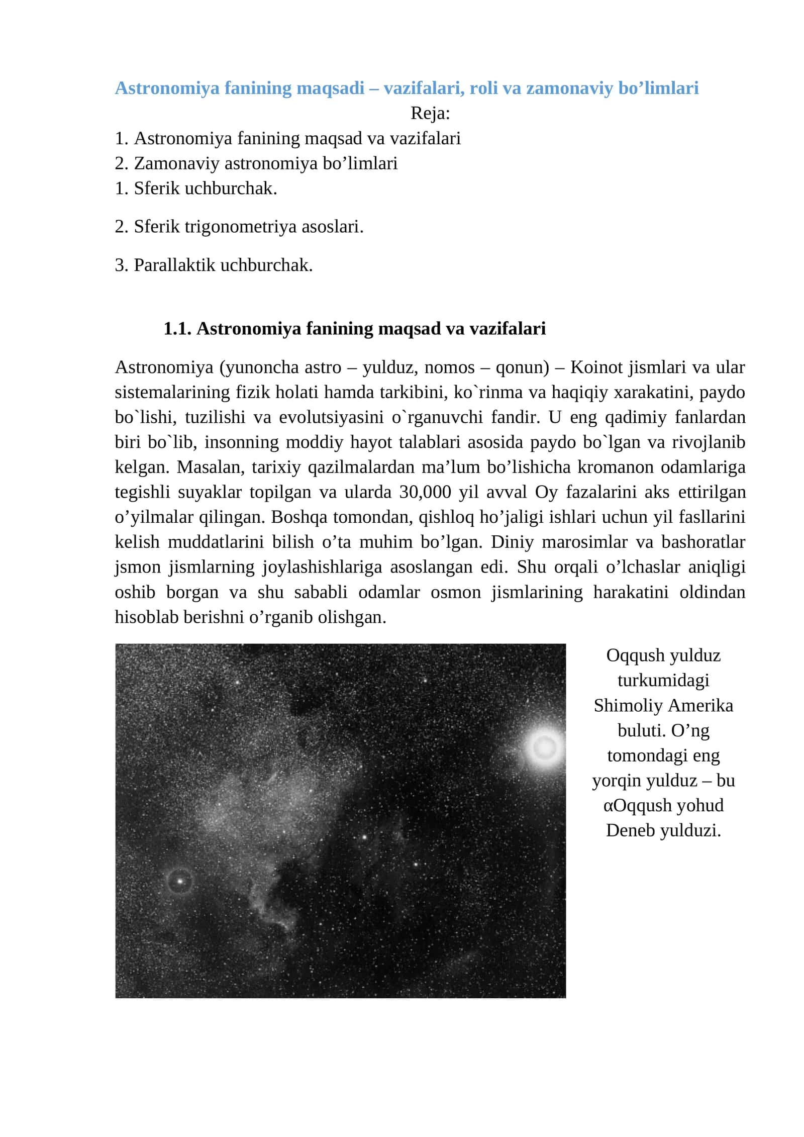 Astronomiya fanining maqsadi – vazifalari, roli va zamonaviy bo’limlari 1