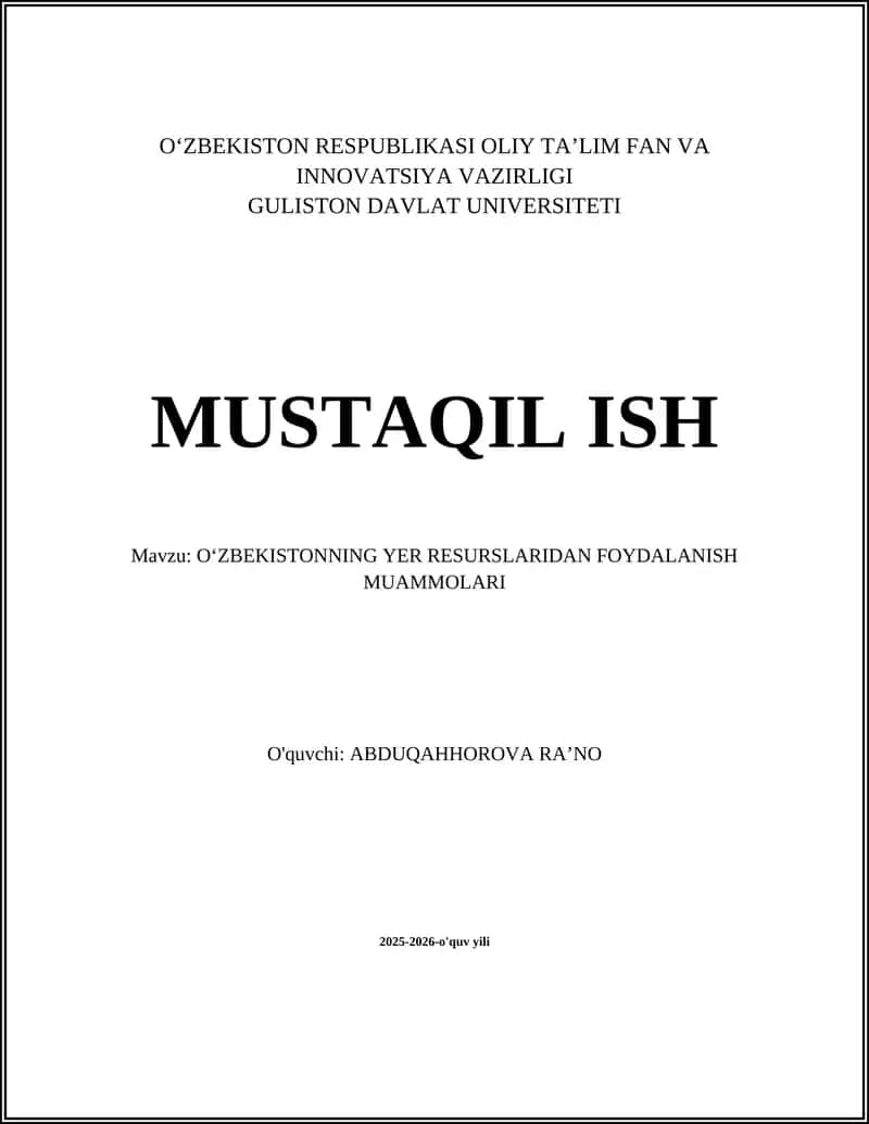 OʻZBEKISTONNING YER RESURSLARIDAN FOYDALANISH MUAMMOLARI 1