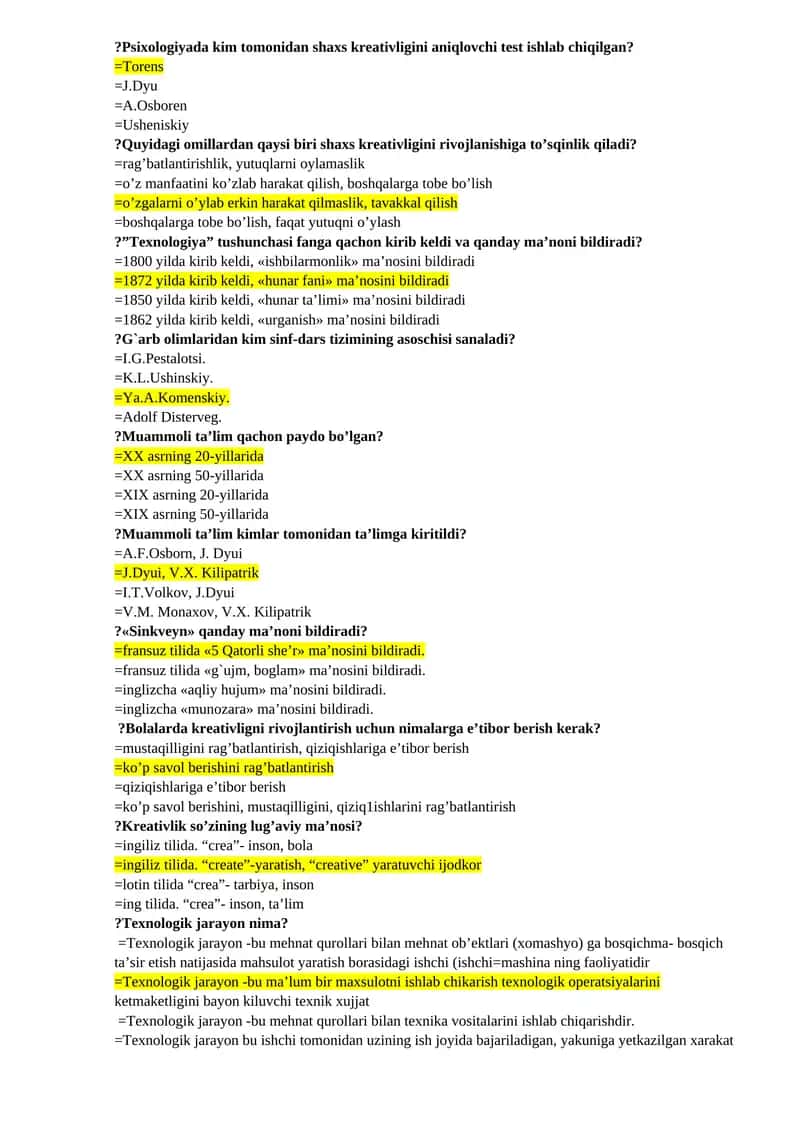 Psixologiya fanidan testlar to'plami 1