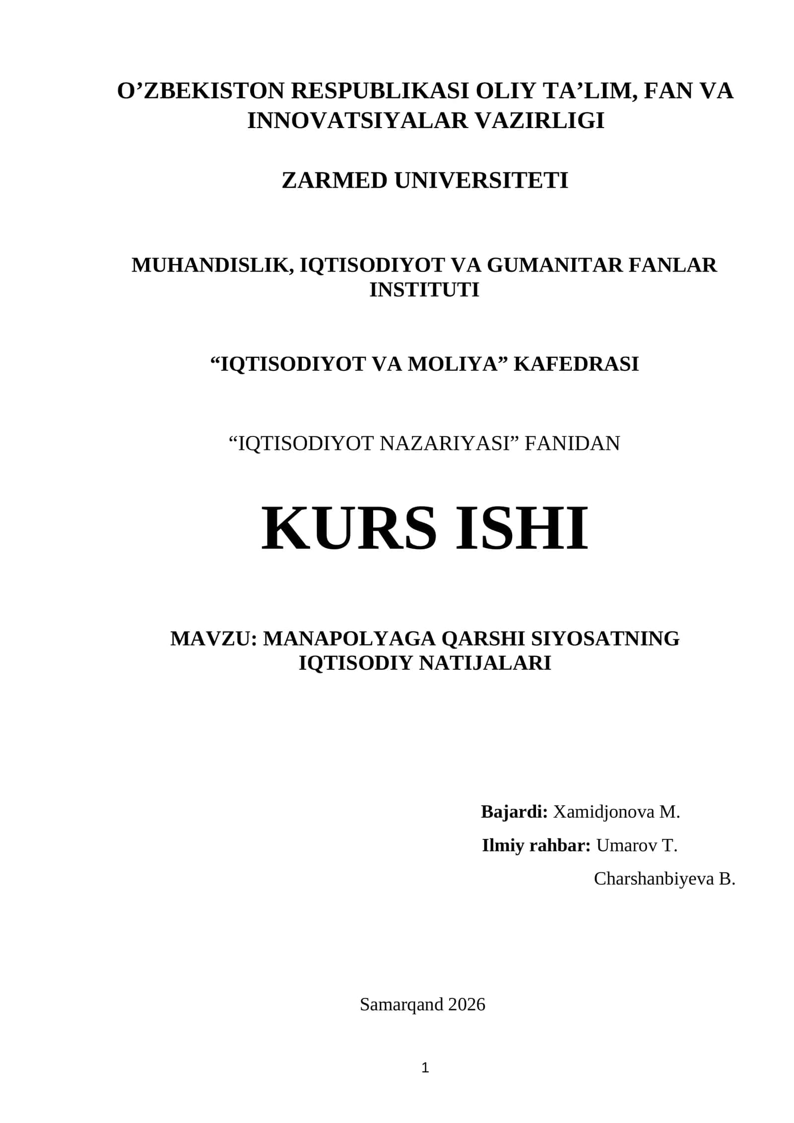 MANAPOLYAGA QARSHI SIYOSATNING IQTISODIY NATIJALARI 1